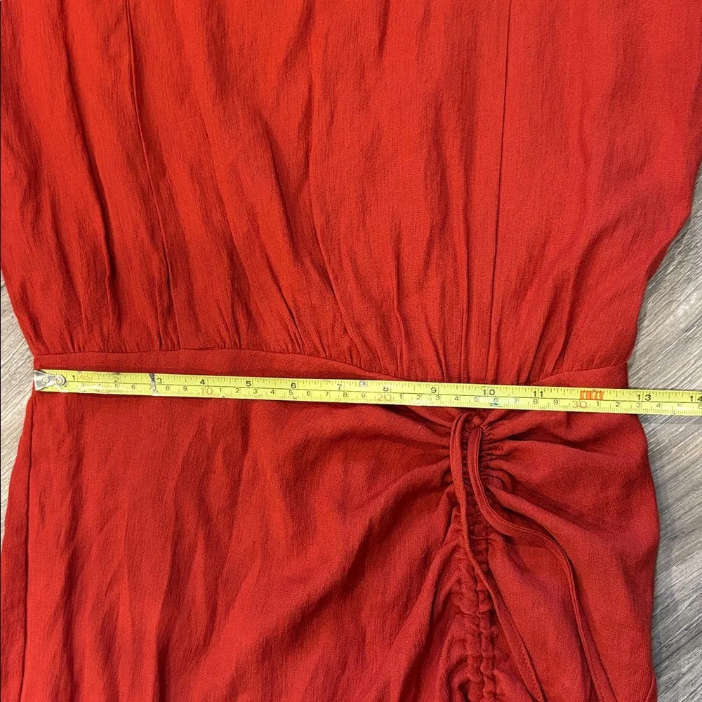 *Windsor Red Ruffle Sleeve Ruched Drawstring Mini Dress S - Picture 9 of 10